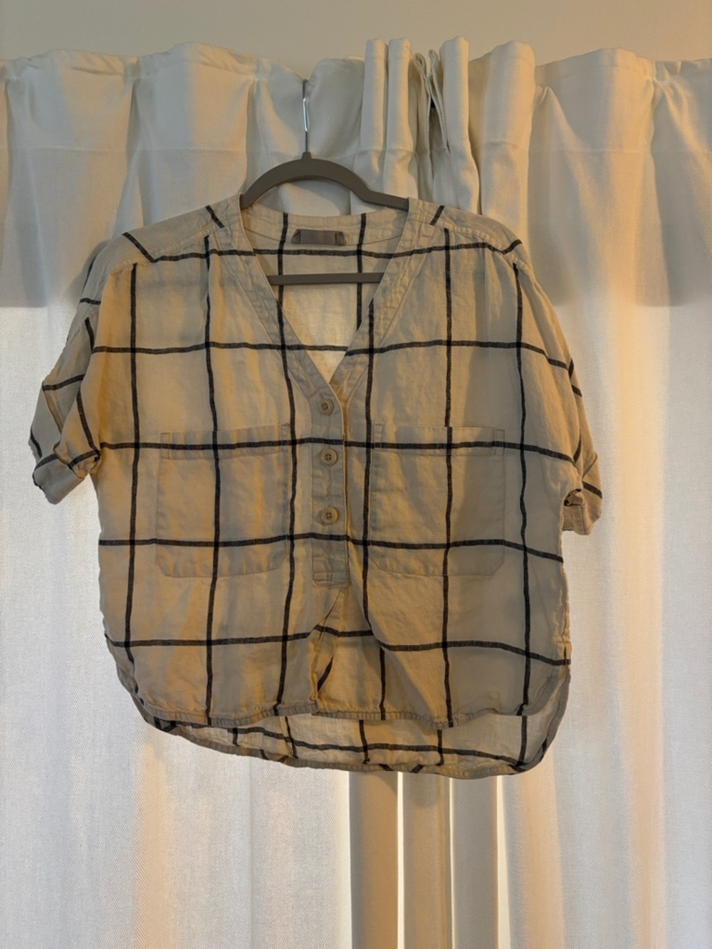 Everlane Cream Top with Black Windowpane Check